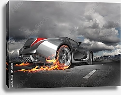 Постер Спортивный автомобиль с огненным шлейфом