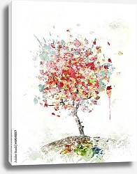 Постер Осеннее дерево с опадающими листьями