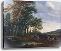 Постер Русдал Соломон Пейзаж с каретой и всадником у пруда