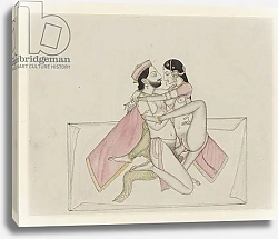 Постер Школа: Индийская 19в. An erotic Pendjab School, Indian miniature, representing a couple on a carpet, c.1840-50
