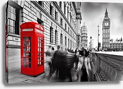 Постер Англия, Лондон. Телефонная будка на людной улице