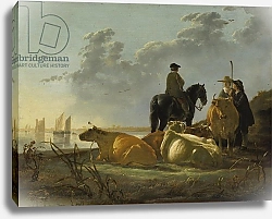 Постер Кьюп Альберт Peasants and Cattle by the River Merwede, c.1655-60