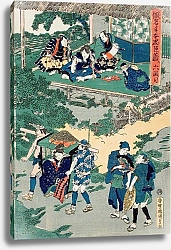 Постер Утагава Кунисада Act VI; Kampei Signing the Roll of the Forty-Seven Rōnin; Okaru, after Being Sold, is Taken by Palanquin to Kyoto Brothel