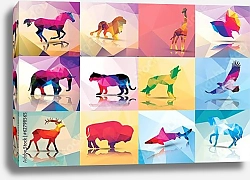 Постер Коллекция животных из геометрических многоугольников