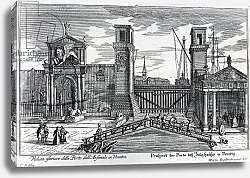 Постер Школа: Немецкая 18в. View of the gates at the entrance to the Arsenal in Venice, published by Martin Engelbrecht, c.1740s
