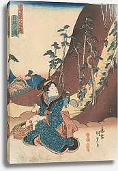 Постер Утагава Кунисада Woman at the Foot of a Mountain Path in Hizaka