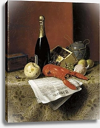 Постер Харнетт Уильям Still Life with Lobster, Fruit, Champagne and Newspaper, 1882