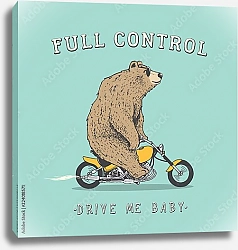 Постер Байкер медведь едет на мотоцикле