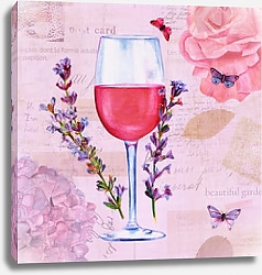 Постер Бокал с вином и цветами лаванды