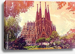 Постер Испания. Барселона.  Сообор La Sagrada Familia