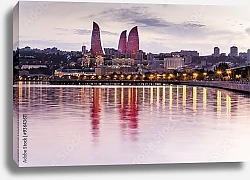 Постер Азербайджан, Баку. Вид с набережной на вечерний город
