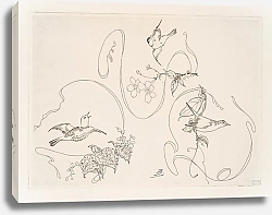 Постер Бракемон Феликс Assiette à dessert ; trois motifs composés chacun d’un ruban, d’une fleur et d’un oiseau.