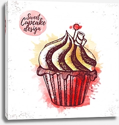 Постер Эскиз акварельного шоколадного кекса