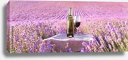 Постер Франция, Прованс. Столик с вином на лавандовом поле