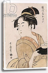 Постер Утамаро Китагава A bust portrait of the waitress Okita of the Naniwaya Teahouse
