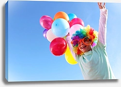 Постер Мальчик с шариками в разноцветном парике