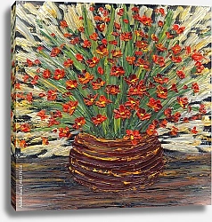 Постер Букет из ярко-красных цветов в коричневой вазе