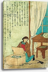 Постер Школа: Японская 19в. JJ Audubon on a trip to Japan disovers a rat, c.1840