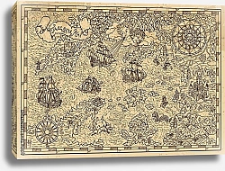 Постер Пиратская карта со старыми парусными кораблями, фантастическими существами, островами сокровищ
