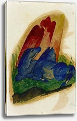 Постер Марк Франц (Marc Franz) Two blue horses in front of a red rock