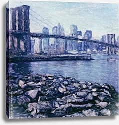 Постер Вид с каменистого берега на бруклинский мост
