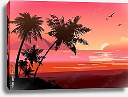Постер Силуэт джунглей на фоне океана