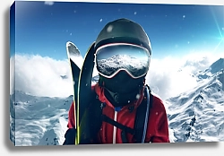 Постер Лыжник в зеркальных очках на фоне гор