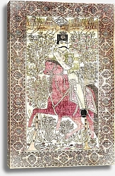 Постер Школа: Персидская An antique silk Kashan 'mochtasham' pictorial rug, depicting the mounted figure of Naser al-Din Shah,