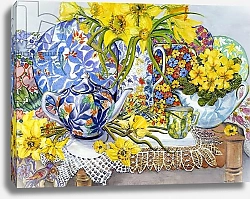 Постер Фивси Джоан (совр) Daffodils, Antique Jugs, Plates, Textiles and Lace, 2012