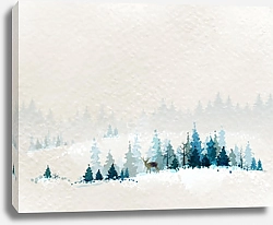 Постер Олень в зимнем лесу