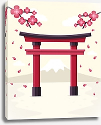 Постер Японские ворота Тории на фоне горы Фудзи