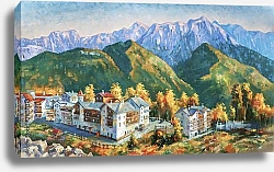 Постер  Осень в горах Красной Поляны. Горный пейзаж горнолыжного курорта Роза Хутор