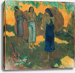 Постер Гоген Поль (Paul Gauguin) Три таитянки на желтом фоне