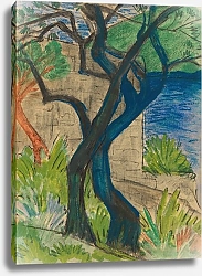 Постер Мюллер Отто Flussufer mit blauem Baum