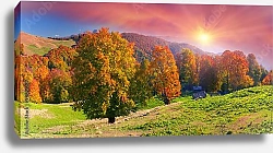 Постер Осенний пейзаж с закатным солнцем