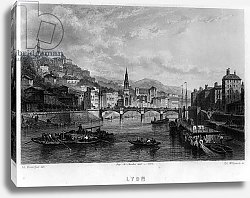 Постер View of the city of Lyon, Rhone department, Rhone-Alpes region, France. Engraving by Willmann in “La France ancienne et moderne”” by Jean-Bernard Mary-Lafon, 1865.