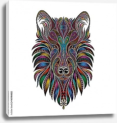 Постер Портрет волка с разноцветным узором