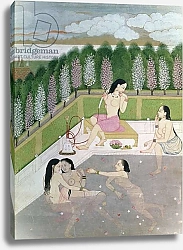 Постер Школа: Индийская 18в Girls Bathing, Pahari Style, Kangra School, Himachel Pradesh, 18th century