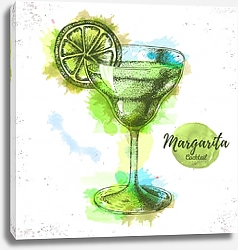 Постер Эскиз акварельного коктейля маргариты