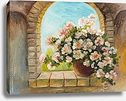 Постер Букет цветов на каменном подоконнике