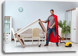 Постер Супергерой-уборщик убирает комнату