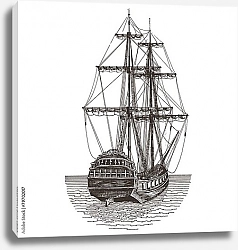 Постер Иллюстрация с уплывающим парусником