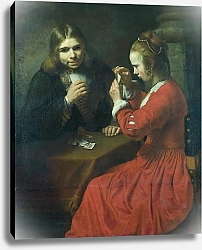 Постер Неизвестен Молодые юноша и девушка, играющие в карты