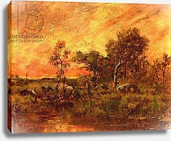Постер Руссо Пьер Wooded Landscape with a Faggot Gatherer, 19th century