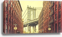 Постер США, Нью-Йорк. Retro stylized Manhattan Bridge seen from Dumbo