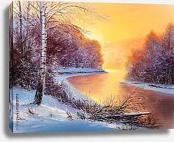 Постер Берега реки зимой на закате