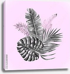 Постер Букет из тропических листьев в оттенках серого