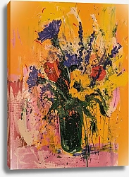 Постер Daisies, lavender, poppies and anemones on yellow Постер Daisies, lavender, poppies and anemones on yellow