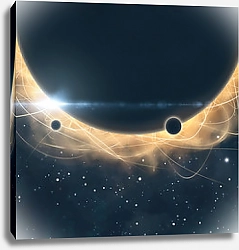Постер  Планета с абстрактными линиями света в фоне звездного неба