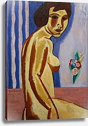 Постер Де Смет Густав Naked woman with flower bouquet